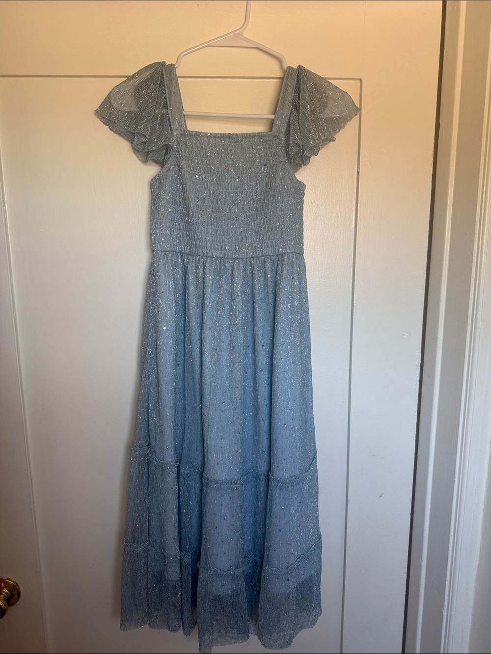 Zunie Light Blue Sparkle Tiered Maxi Dress for Girls